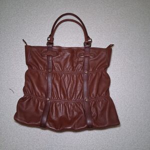 100% Lamb Leather Brown Large Tote Bag Studded Retro Indie Boho Rustic Grunge